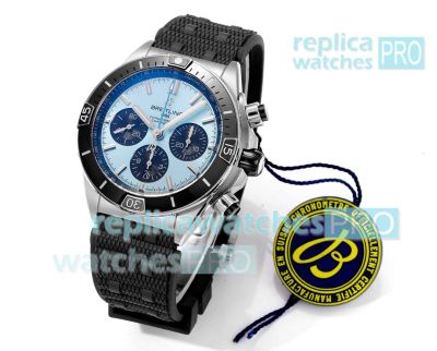 BLS Factory Clone Breitling Chronomat B01 Ice Blue Dial Watch Rubber Strap